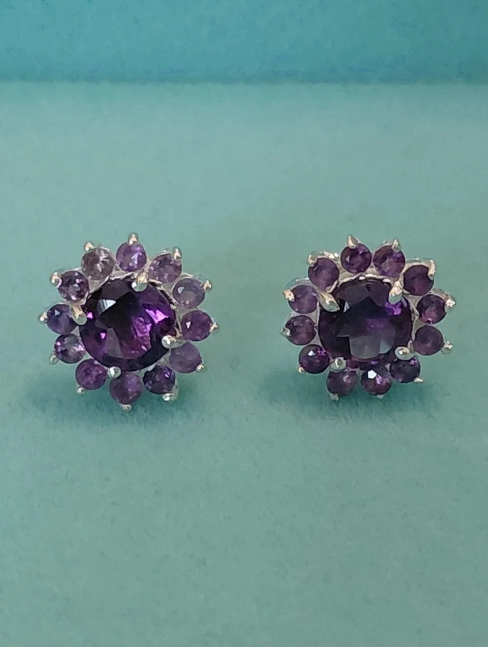 Dainty Amethyst Flower Silver Stud Earrings